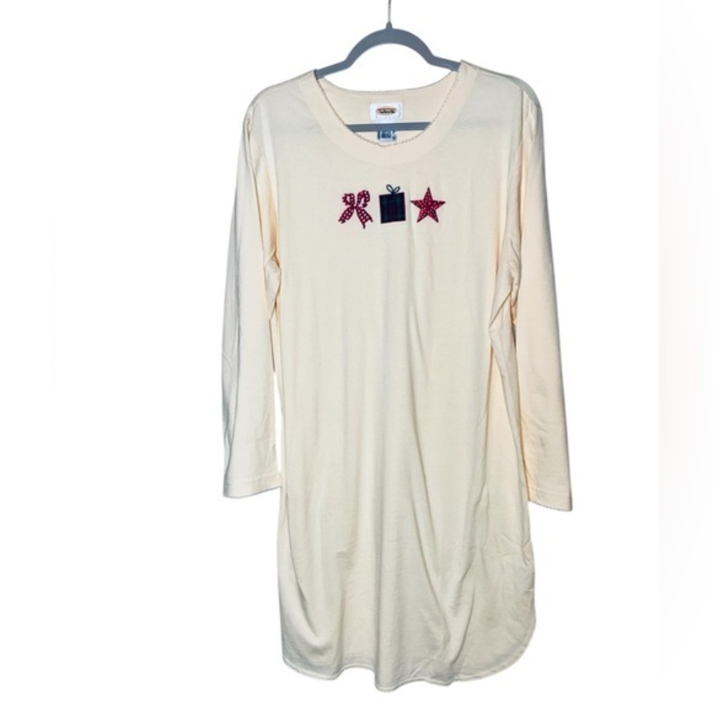 Talbots Intimates Festive Holiday Gifts Cream Christmas Pajamas Night Gown Shirt
